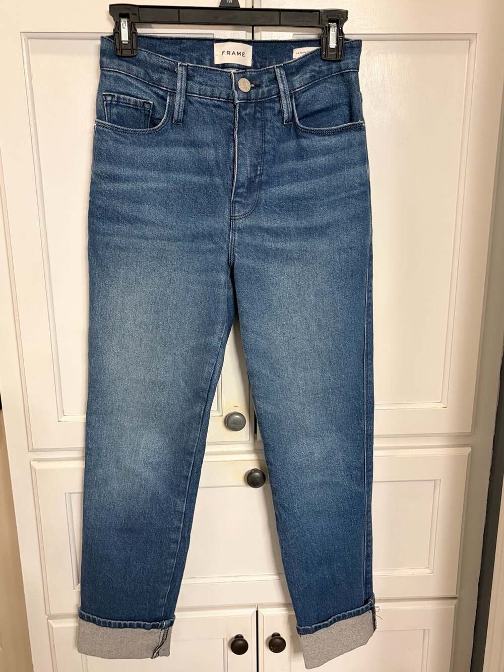 FRAME Le Sylvie Slender Straight Jean Women Size 25 Cuffed High Rise Medium Wash